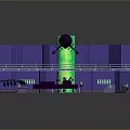 Futuristic Sci Fi Scene Design With Purple Blue Tones Green Column And Platforms