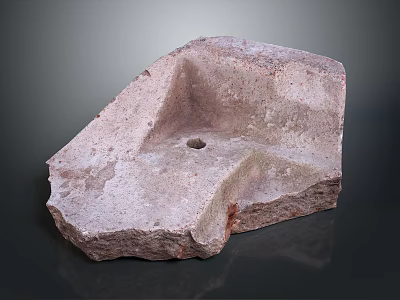 Natural Stone Basin With Wooden Base And Drain Hole For Interior Decor 3d model