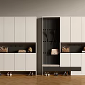Modern White Shoe Cabinet Interior Design With Open Shelves Shoes Decorative Items And Hanging Hooks