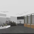 Modern Museum Exhibition Hall With Glass Display Cases And Mountain Landscape Backdrop