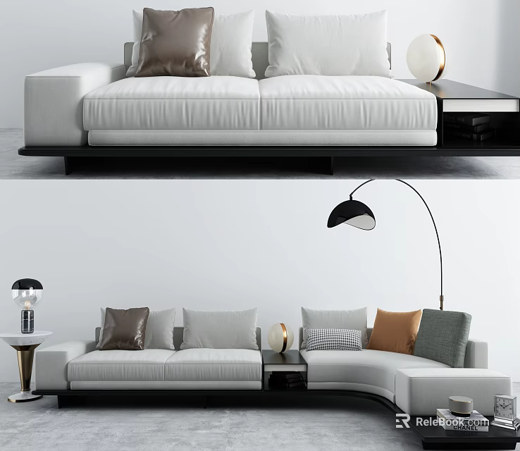 Modern Sectional Sofa Set With Multicolor Cushions Floor Lamp And Side Table 3d model