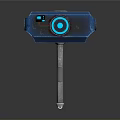 Futuristic Tech Hammer With Blue Casing Glowing Circular Elements And Metal Handle