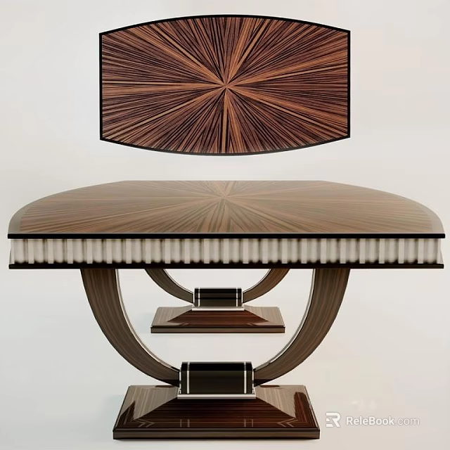 Modern Wooden Console Table With Radial Pattern Top And Curved Base Design 3d model