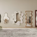 Decorative Wall Mounted Mirrors Of Various Shapes In Interior With Rug And Plant