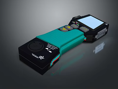 Professional Handheld Detection Device In Black And Teal With Screen Control Knob And Buttons 3d model