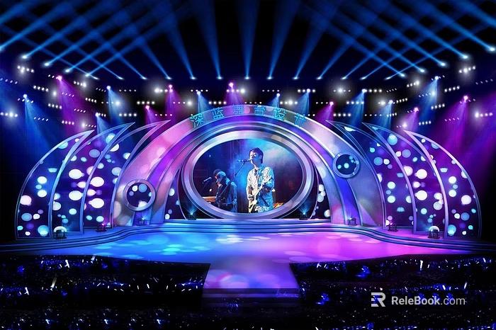 Energetic Concert Stage Performance With Colorful Lighting And Live Music Artist 3d model 