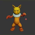 Yellow Mythical Creature With Pointed Ears White Mane Holding Small Object In 3D Cartoon Style