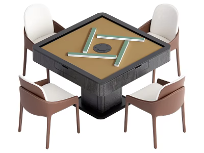 Square Game Table With Four Chairs And Brown Tabletop Green Lines Design 3d model