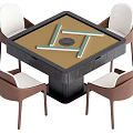 Square Game Table With Four Chairs And Brown Tabletop Green Lines Design 3d model