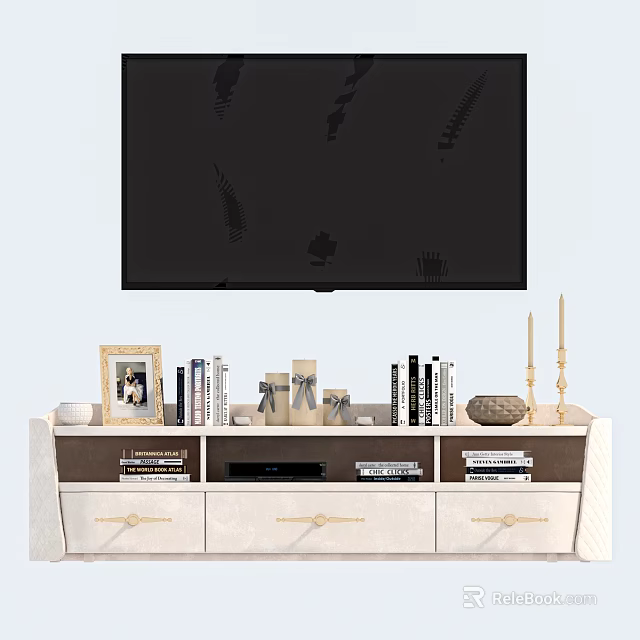 Modern TV Stand With Photo Frame Books Decorations And Storage Drawers 3d model 