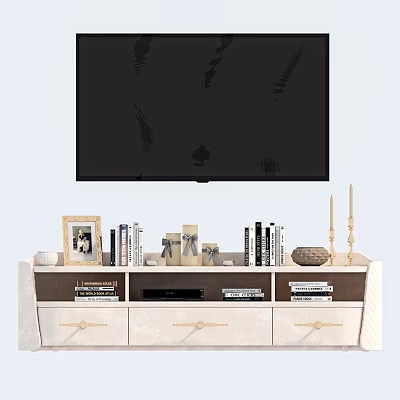 Modern TV Stand With Photo Frame Books Decorations And Storage Drawers 3d model