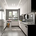 Modern Kitchen Interior With White Cabinets Gray Countertops And Open Design 3d model