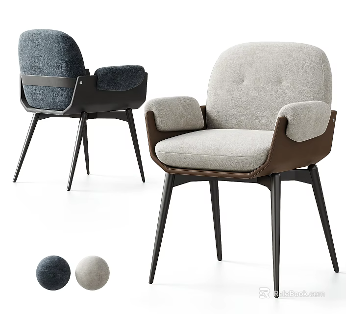 Modern Single Chair Featuring Gray Fabric Armrests Wooden Legs And Decorative Balls 3d model 