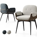 Modern Single Chair Featuring Gray Fabric Armrests Wooden Legs And Decorative Balls