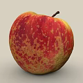 Fresh Ripe Apple With Red And Yellow Spotted Skin And Brown Stem