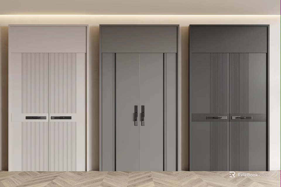 Modern Double Doors Design With Three Different Colors For Storage Cabinet Interior 3d model 