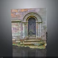 Ancient Stone Wall Structure Featuring Arched Doorway Dark Wooden Door And Stone Steps