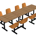 Wooden Dining Table Set With Six Orange Chairs And Black Legs 3d model