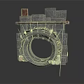 Detailed Industrial Brick Structure Featuring Circular Metal Ring Chimney And Framework