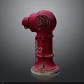 Red Fire Hydrant With Chain And Weathered Finish In Classic Design