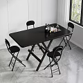 Black Folding Dining Table Set with Four Chairs and Drinks Tray 3d model