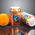 Fanta Orange Soda Cans With Fresh Orange Fruit On Black Surface