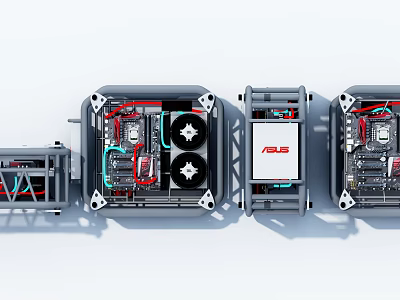 ASUS Computer Internal Components Display With Motherboard Cooling Fans And Structure Design 3d model