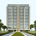 Modern High Rise Residential Building Exterior With Windows Balconies And Surrounding Trees