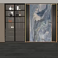 Modern Home Wine Cabinet With Glass Doors Wooden Frame Marble Backdrop And Wine Bottles