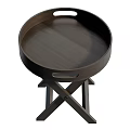 Modern Dark Wooden Bedside Table With Circular Tray Top And Cross Legs