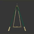 Outdoor Swing With Green Frame Golden Crossbar And Wooden Hanging Seat