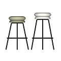 Modern Minimalist Bar Stools With Beige Olive Seats And Black Metal Legs