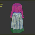 Women's Pink Long Sleeve Buttoned Top With Teal Collar And Yellow Skirt