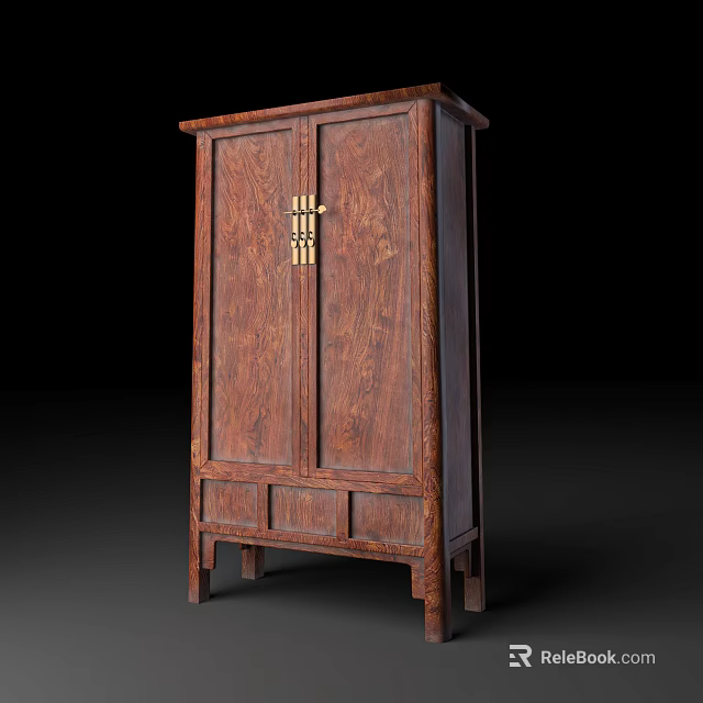Traditional Chinese Wooden Decorative Cabinet With Carved Details And Brass Hardware 3d model 