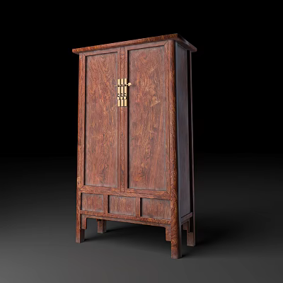 Traditional Chinese Wooden Decorative Cabinet With Carved Details And Brass Hardware 3d model