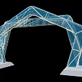 Geometric Event Gateway with Colorful Transparent Polygonal Structure and Neon Lighting