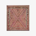Traditional Square Rug with Intricate Geometric Patterns and Red Background Design 3d model