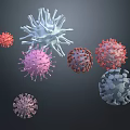 3D Rendered Virus Particles With Various Colors And Different Shapes On Dark Background