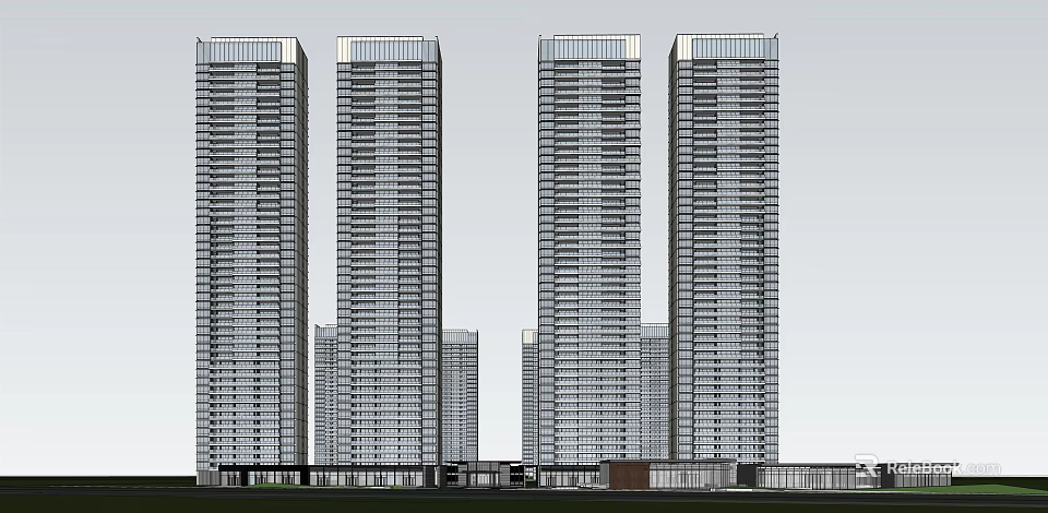 Modern High Rise Building Complex With Glass Curtain Walls And Urban Architectural Design 3d model 