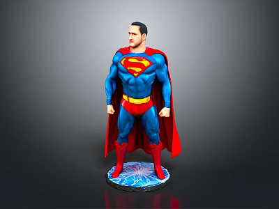Superman Statue With Blue Costume Red Cape Yellow Belt And Lightning Base 3d model