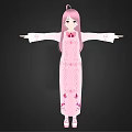 3D Anime Character Model in Pink Qipao with Long Pink Hair Floral Patterns Arms Outstretched
