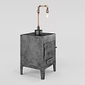 Industrial Gray Wooden Nightstand With Minimalist Table Lamp And Drawer Design