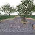 Beautiful Flower Bed and Planter Landscape Design With Curved Stone Paving Trees and Lawn