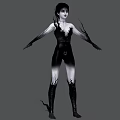 Female Game Movie Character In Black Tattered Bodysuit With Branch Like Appendages And Grayscale Design