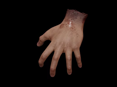 Realistic Human Hand With Damaged Wrist And Blood Stains On Black Background 3d model