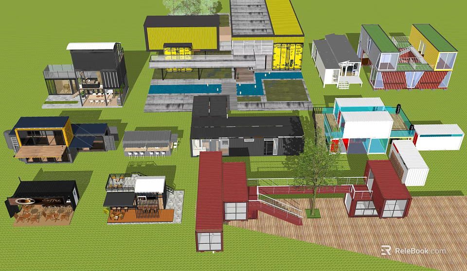 Modern Post Station Complex With Varied Architectural Styles And Outdoor Spaces 3d model