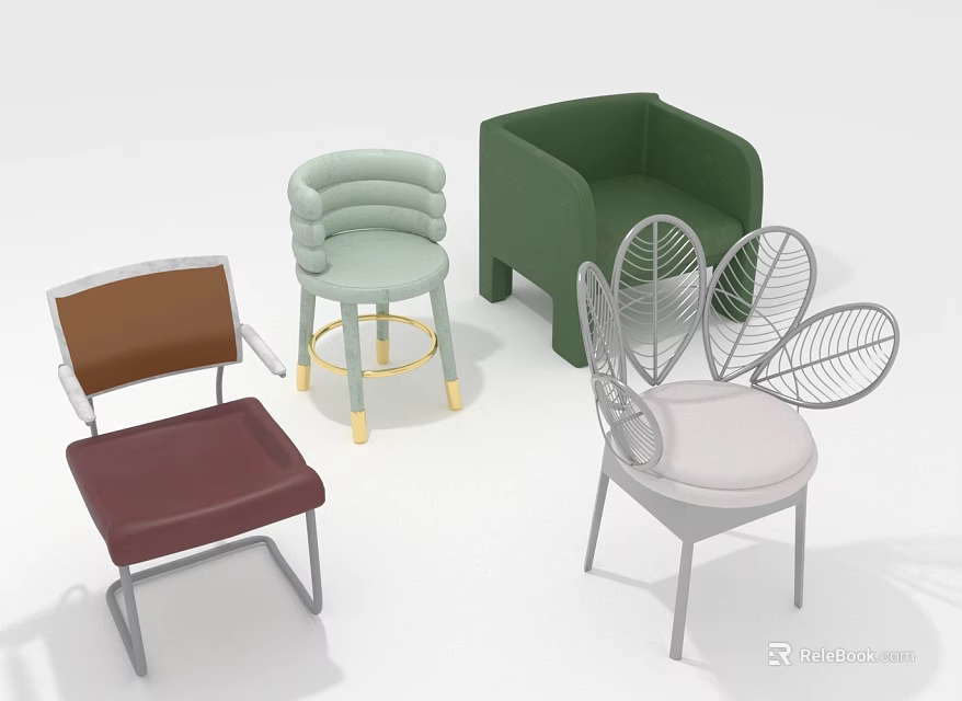 Modern Furniture Collection Featuring Various Stylish Chairs With Unique Color And Design 3d model 