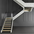 Modern Minimalist Staircase Interior With Wooden Treads Black Railing And Gray Walls