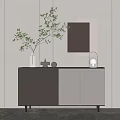 Modern Minimalist Console Cabinet With Drawer Door Design Decorative Vase Branches Mirror And Lamp