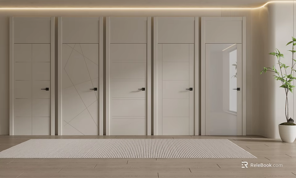 Sleek Modern Hinged Doors In White Finish For Living Room And Bedroom Interior 3d model 